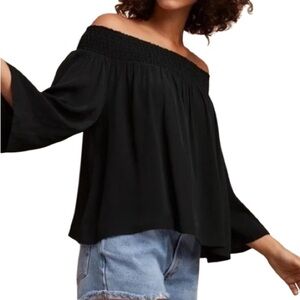 TALULA Aritzia Marcilly Off The Shoulder Top Black Smock Elastic Draped Flowy S
